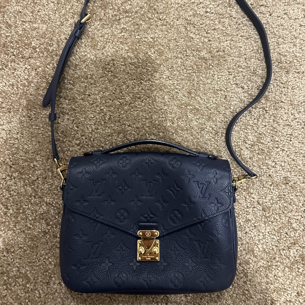Louis Vuitton Dark Blue Crossbody Bag with Gold Accents